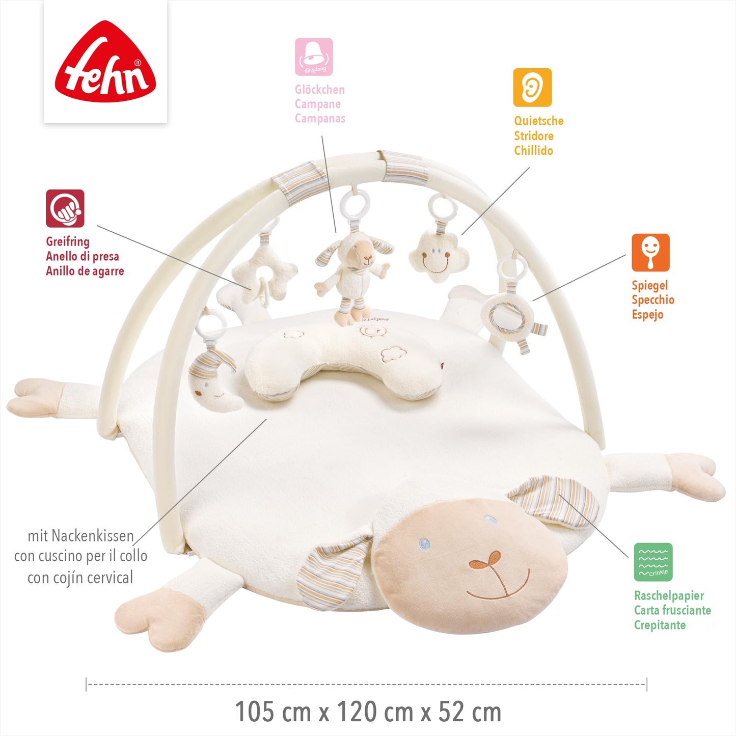 Fehn BabyLOVE 3D mängumatt ja mängukaar lambaga, 90 × 75 cm