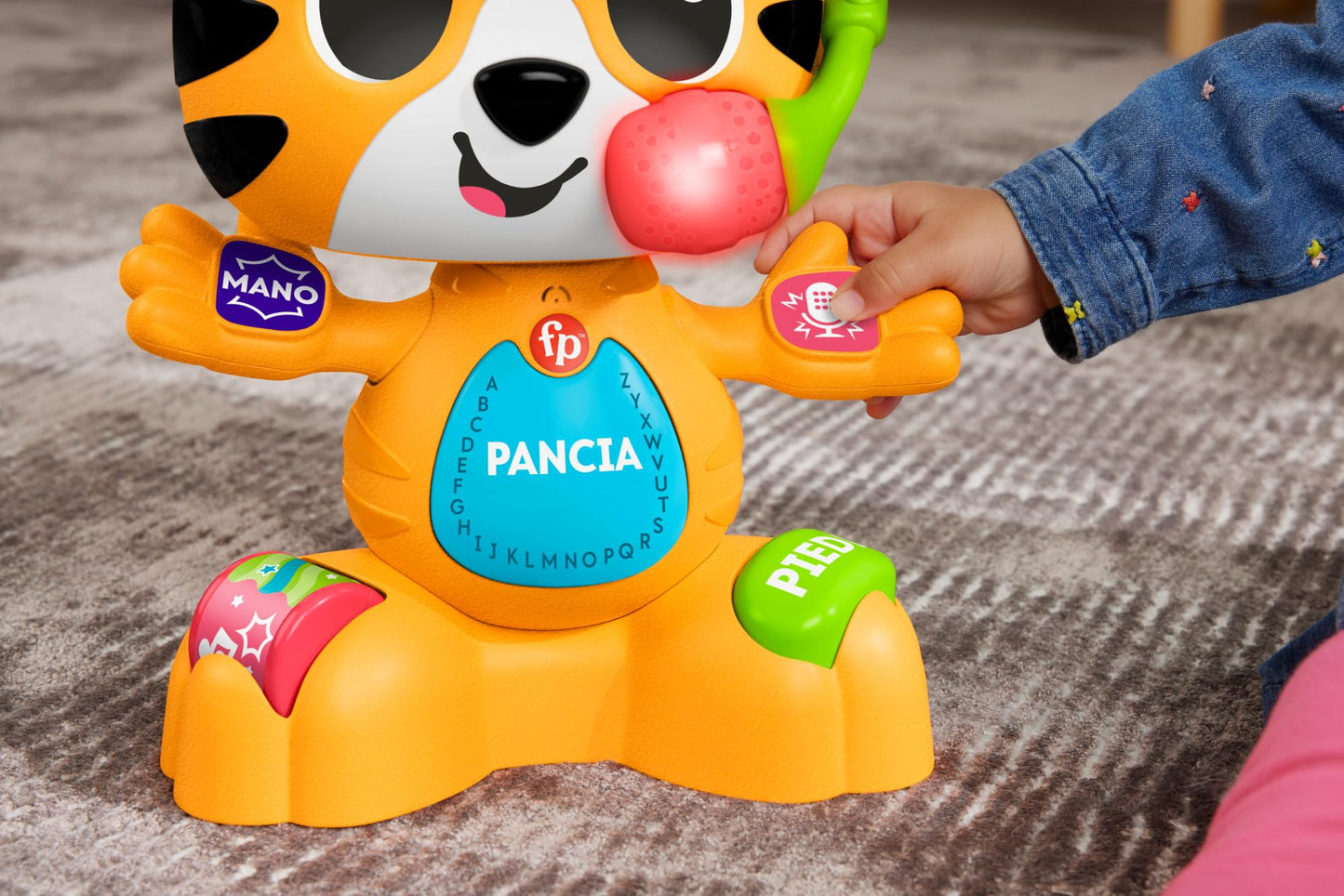 Fisher-Price interaktiivne õppetiger „Carlotta“ – muusika- ja valgusmänguasi (Itaalia versioon)