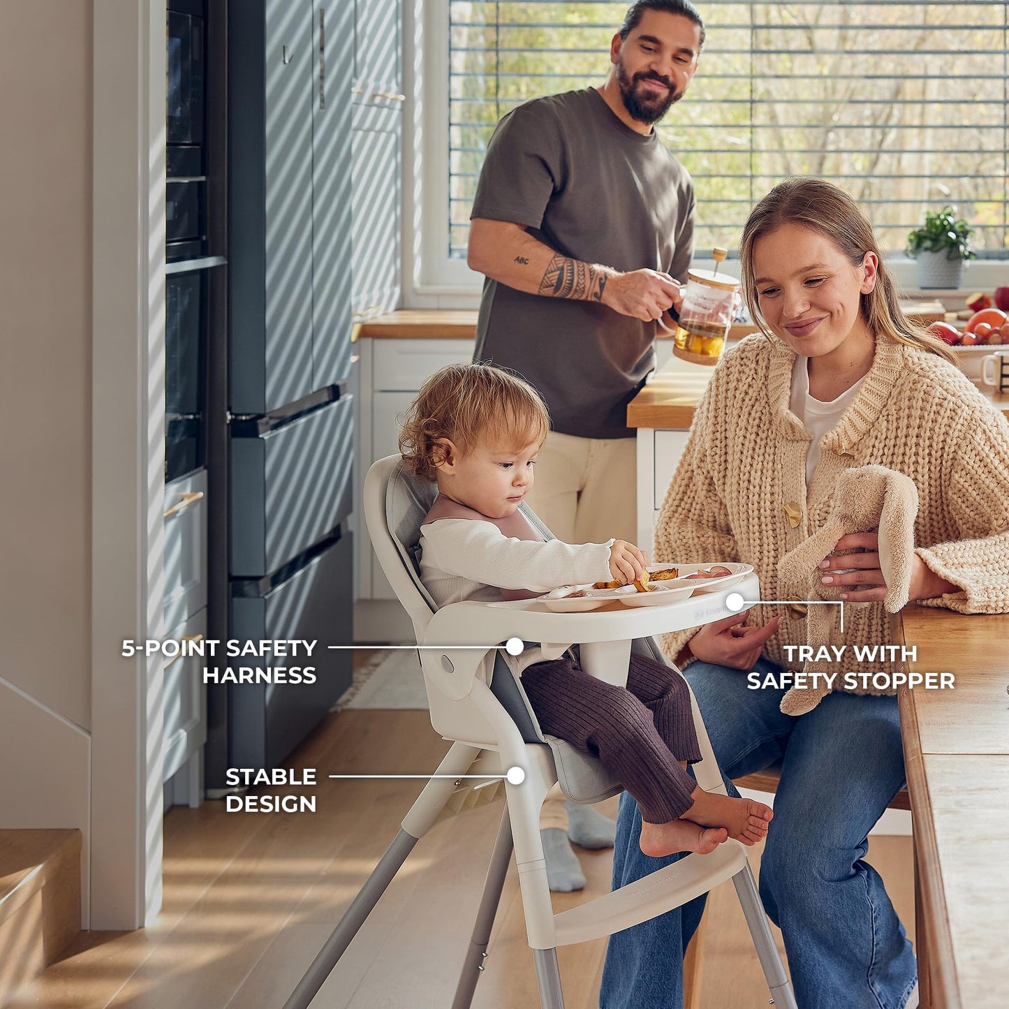 Kinderkraft DINNLY kokkupandav söögitool beebile, helehall