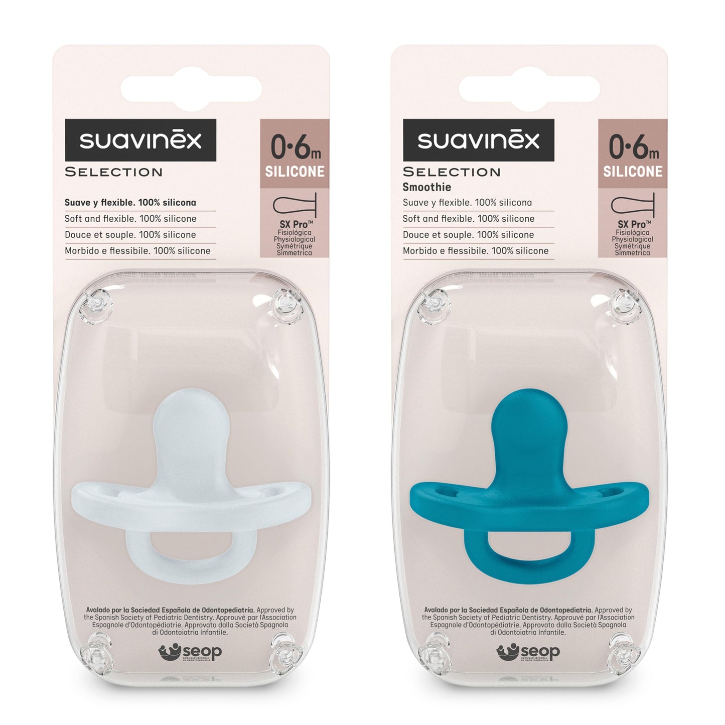 Suavinex Smoothie SX Pro ortodontiline silikoonlutt, 0-6 kuud, sinine 2tk