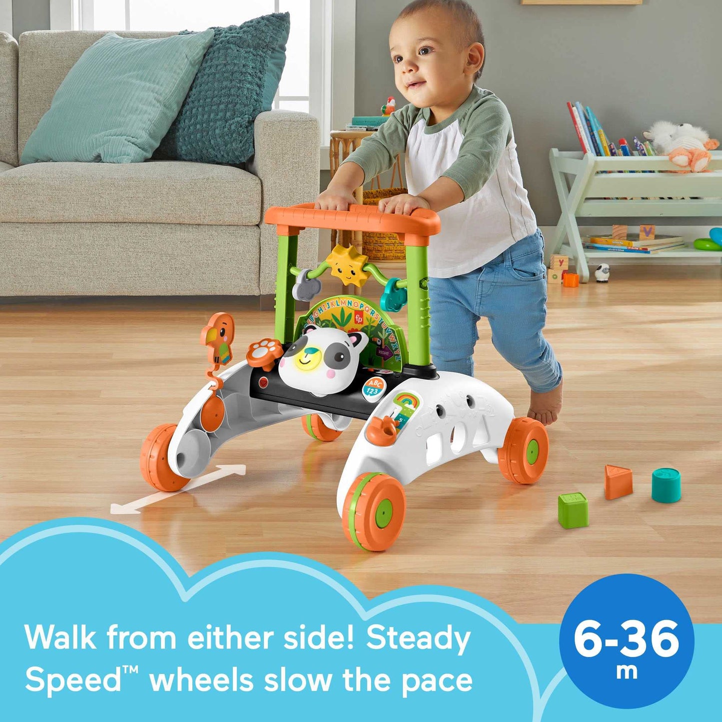Fisher-Price 2in1 Steady Panda käimisraam - kahesuunaline, muusikaga ja õppefunktsioonidega (6 kuud - 3 a)