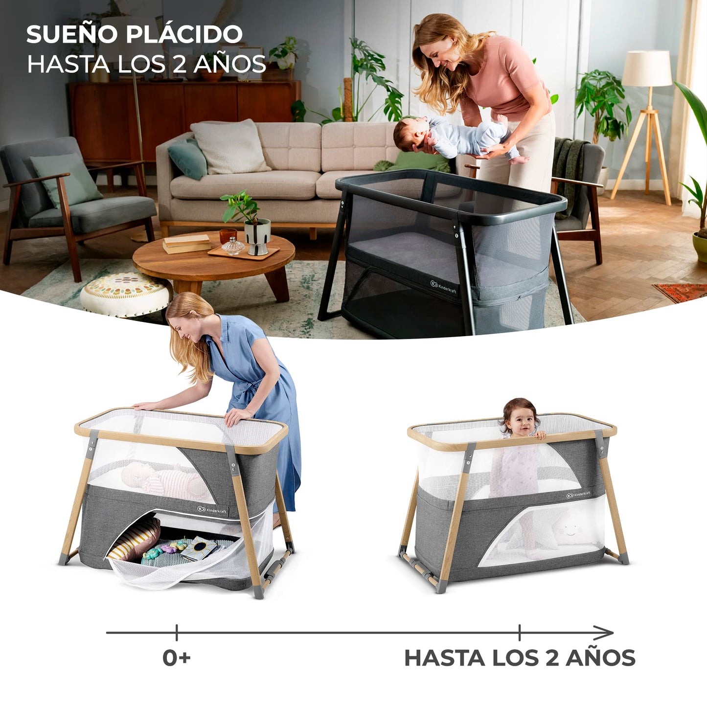 Kinderkraft SOFI 4-in-1 reisivoodi ja mänguaedik, hall