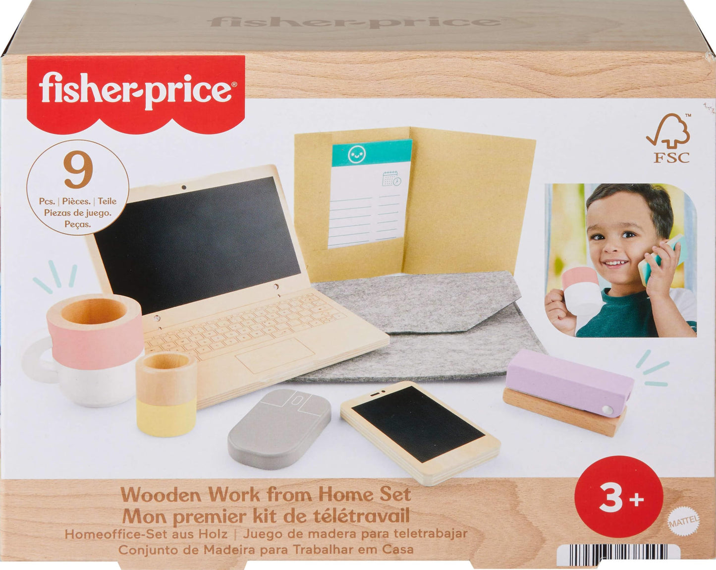 Fisher-Price puidust rollimängukomplekt „Work From Home”, 9-osaline (3+)