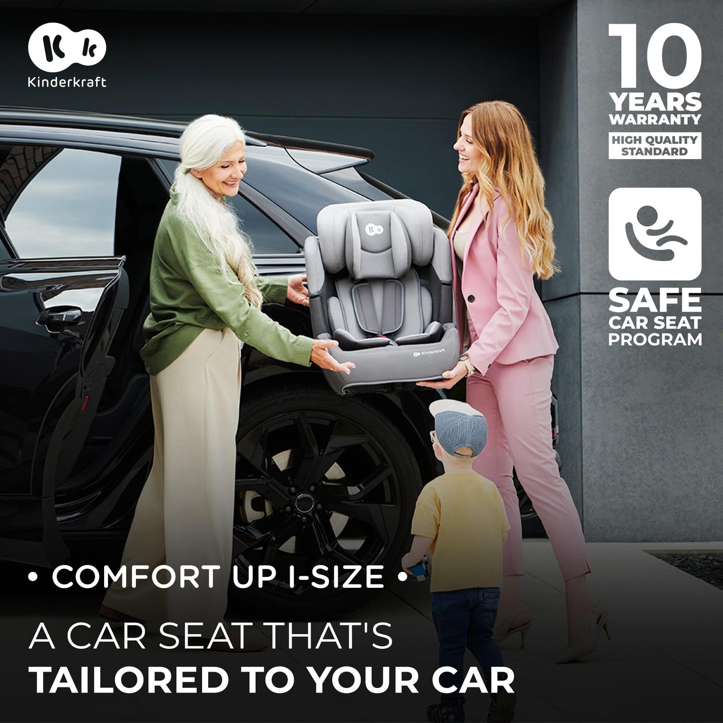 Kinderkraft Comfort UP i-Size turvatool 76–150 cm, 15 kuud–12 a, must