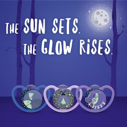 NUK Space Day & Night lutt 6–18 kuud, silikoon, pimedas helendav, 4 tk (loomad)