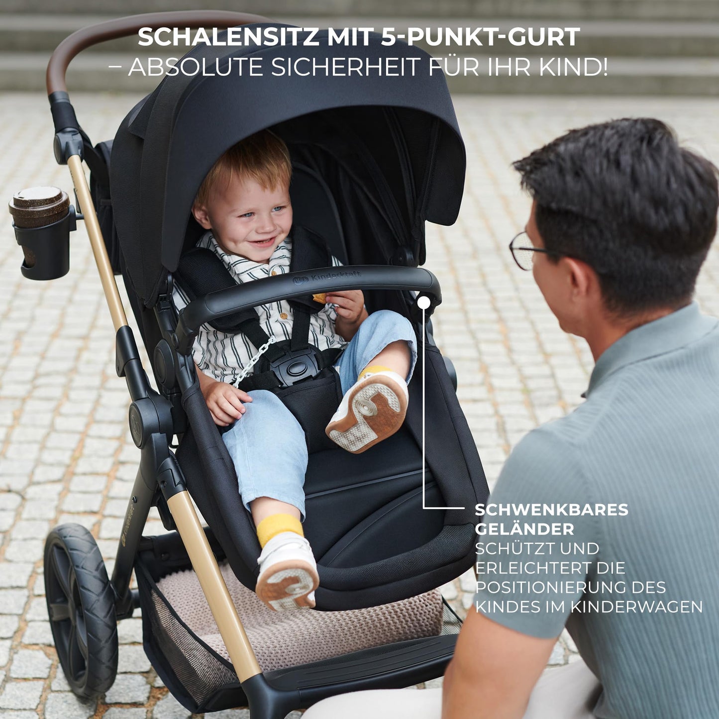 Kinderkraft MOOV2 AIR 3-ühes lapsevanker must, MINK PRO I-SIZE turvatooliga, kuni 27 kg