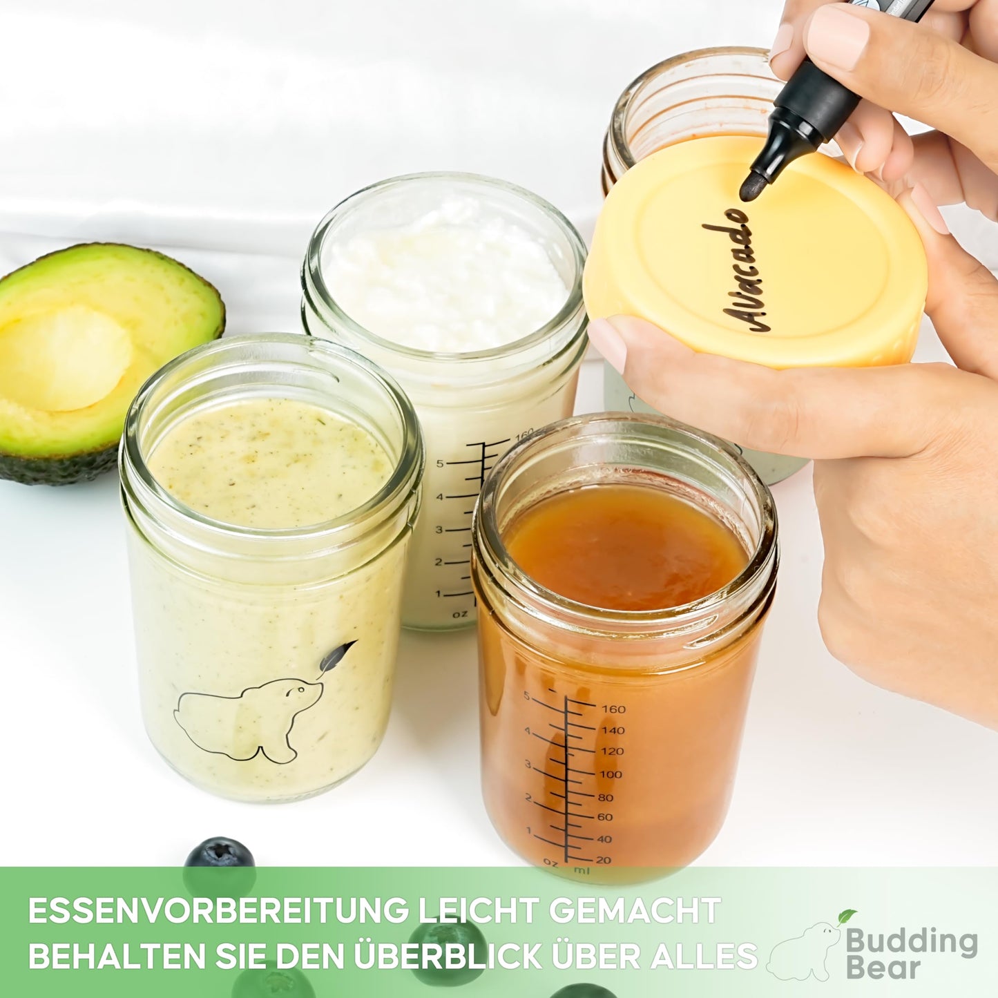 Budding Bear 240 ml klaasist beebitoidu säilituspurkide komplekt, 6 tk, BB-JARS03