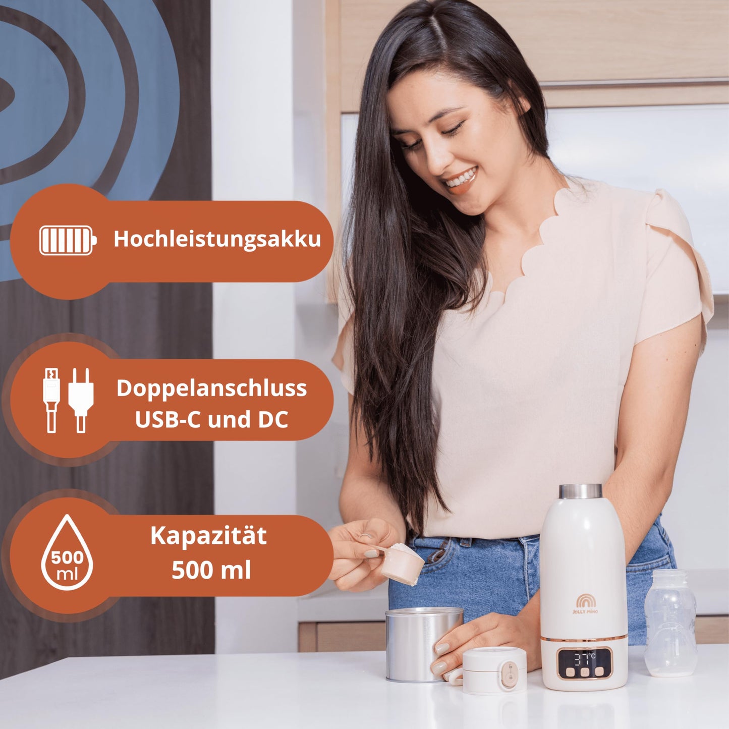 JOLLY MINO kaasaskantav piima- ja veesoojendaja 500 ml, valge