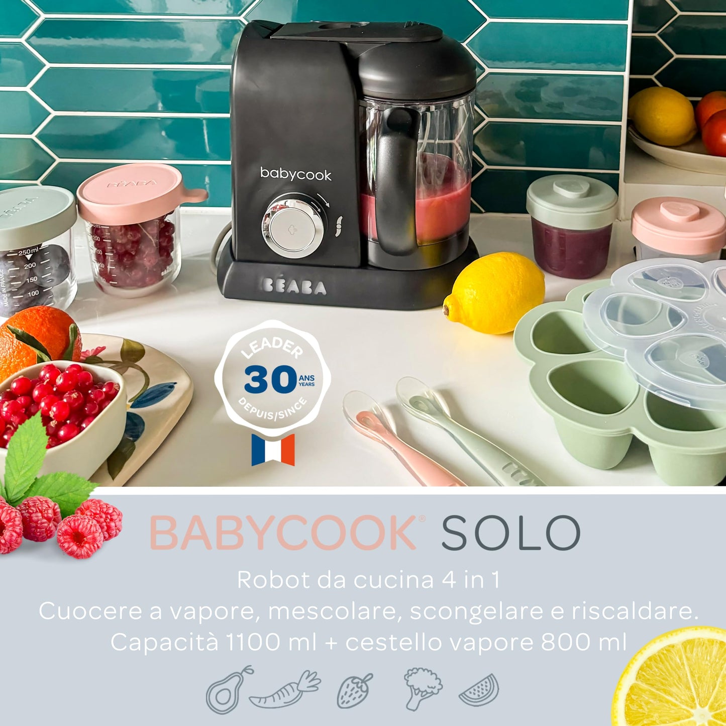 Béaba Babycook Solo 4-ühes blender-auruti – 1100 ml, must