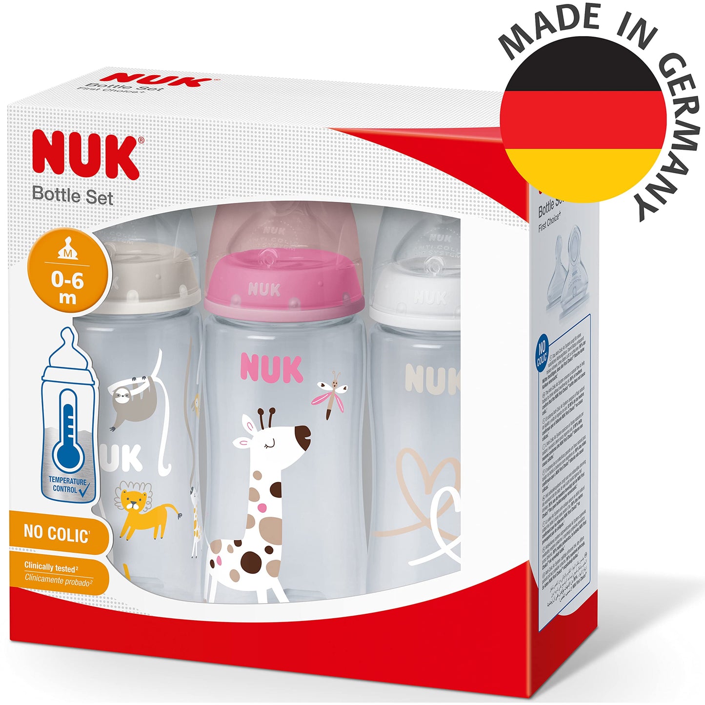 NUK First Choice+ lutipudelite komplekt 300 ml, 3 tk (0–6 kuud), Pink Giraffe