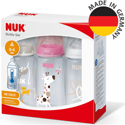NUK First Choice+ lutipudelite komplekt 300 ml, 3 tk (0–6 kuud), Pink Giraffe