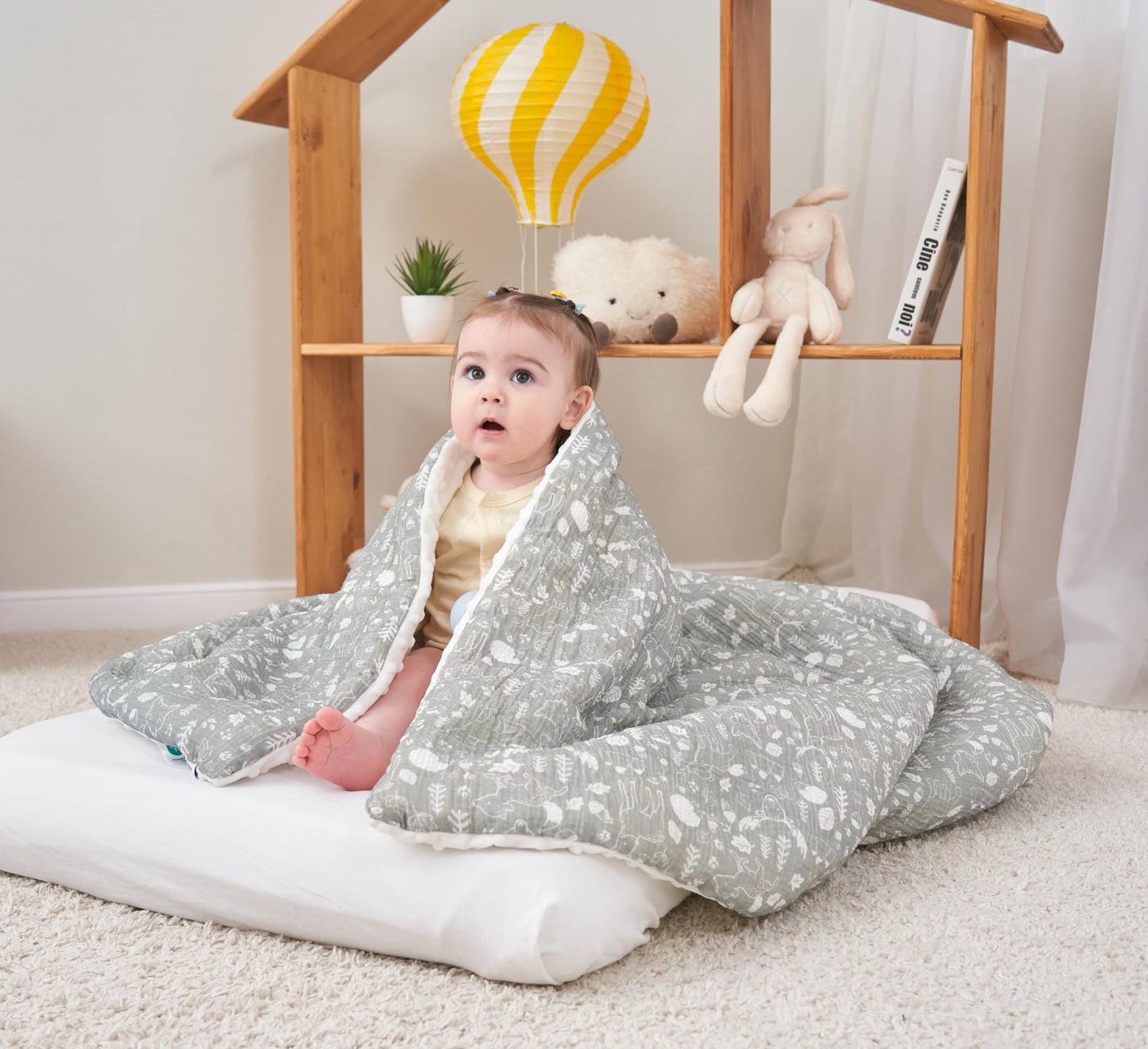 SUPERBE BEBE beebitekk musliinpuuvilla ja minky’ga, 75×100 cm, Woodland Animals