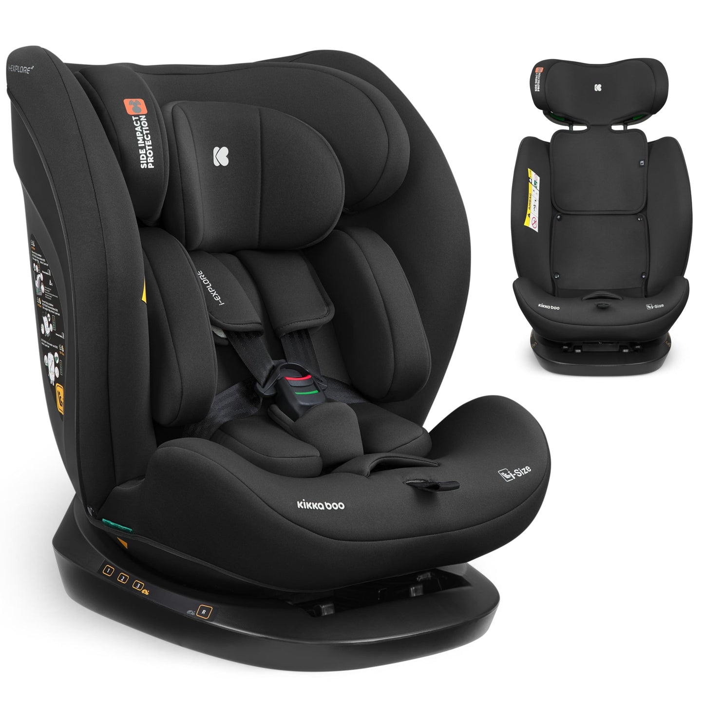 KikkaBoo i-EXPLORE 2 i-Size turvatool 40–150 cm, ilma ISOFIXita, must