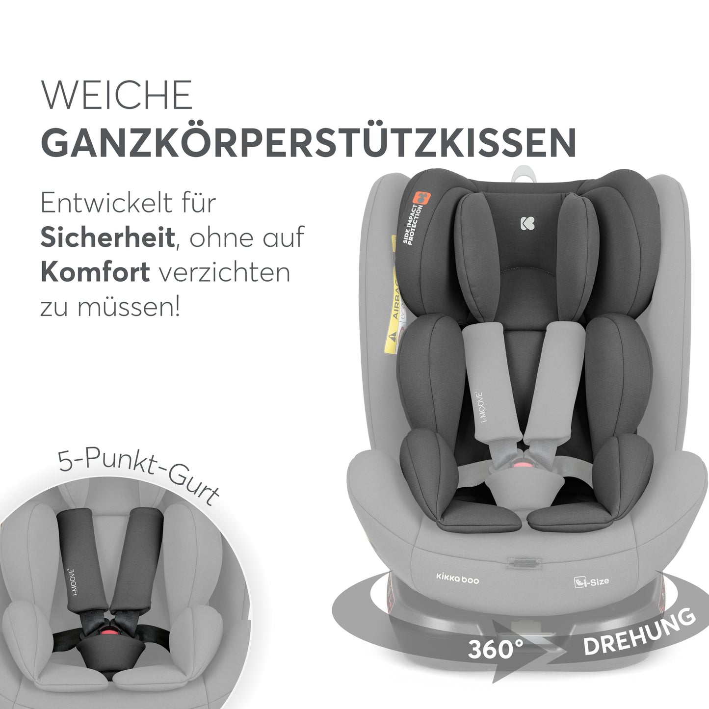 Kikka Boo turvatool i-MOOVE 2, i-SIZE, 40-150 cm, ISOFIX, 360° pöörduv, tumehall