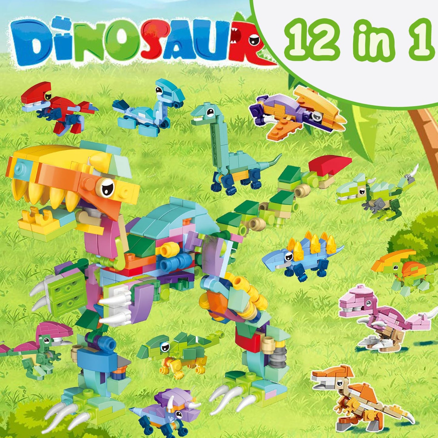 AIDIER 12-ühes dinosauruste ehitusklotsid, hariv ehituskomplekt lastele alates 7. eluaastast