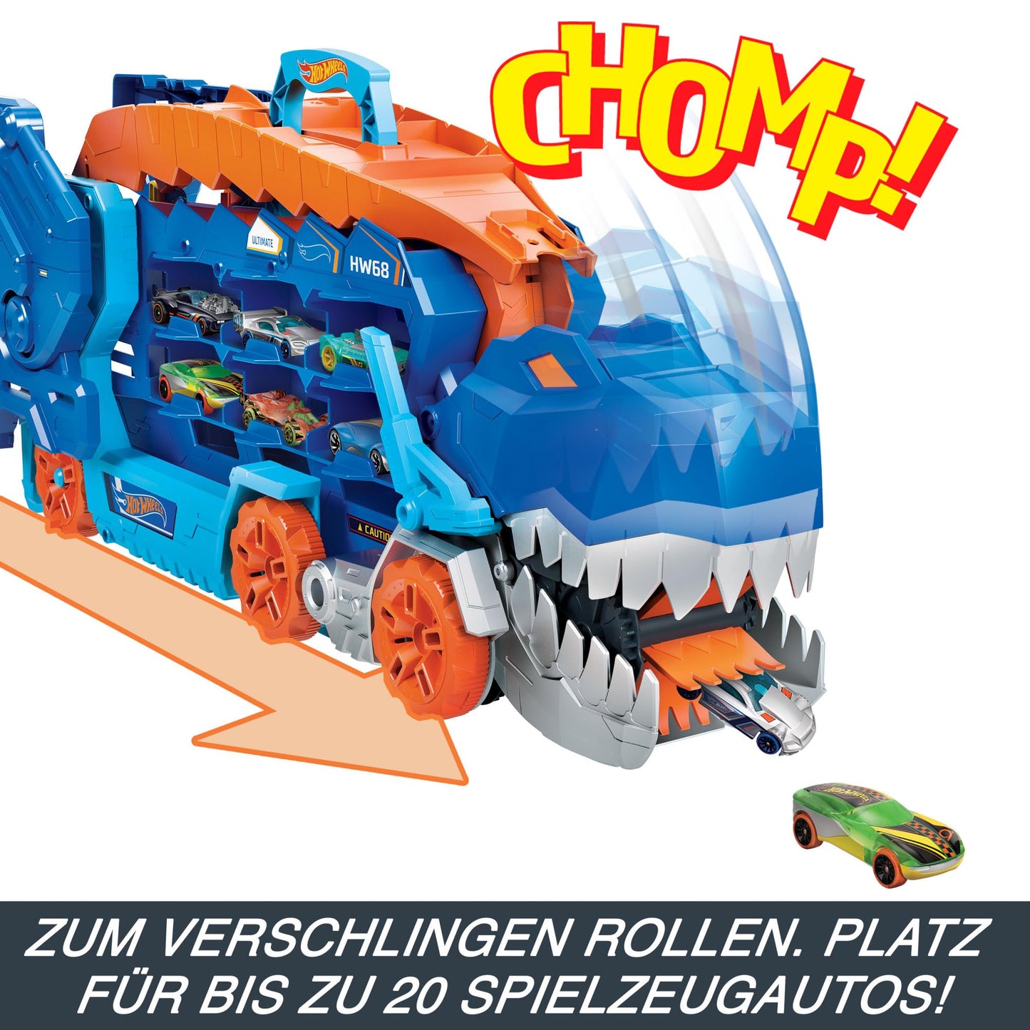 Hot Wheels City T-Rex treiler ja võidusõidurada, valguse ja heliefektidega