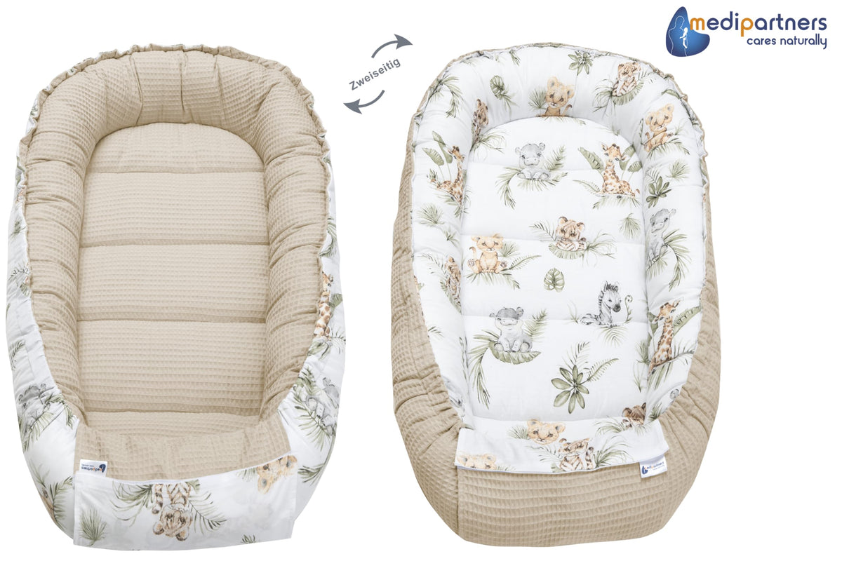 Medi Partners vauvanpesä Babynest Nestchen, Safari, 100 x 60 x 15 cm, vastasyntyneelle