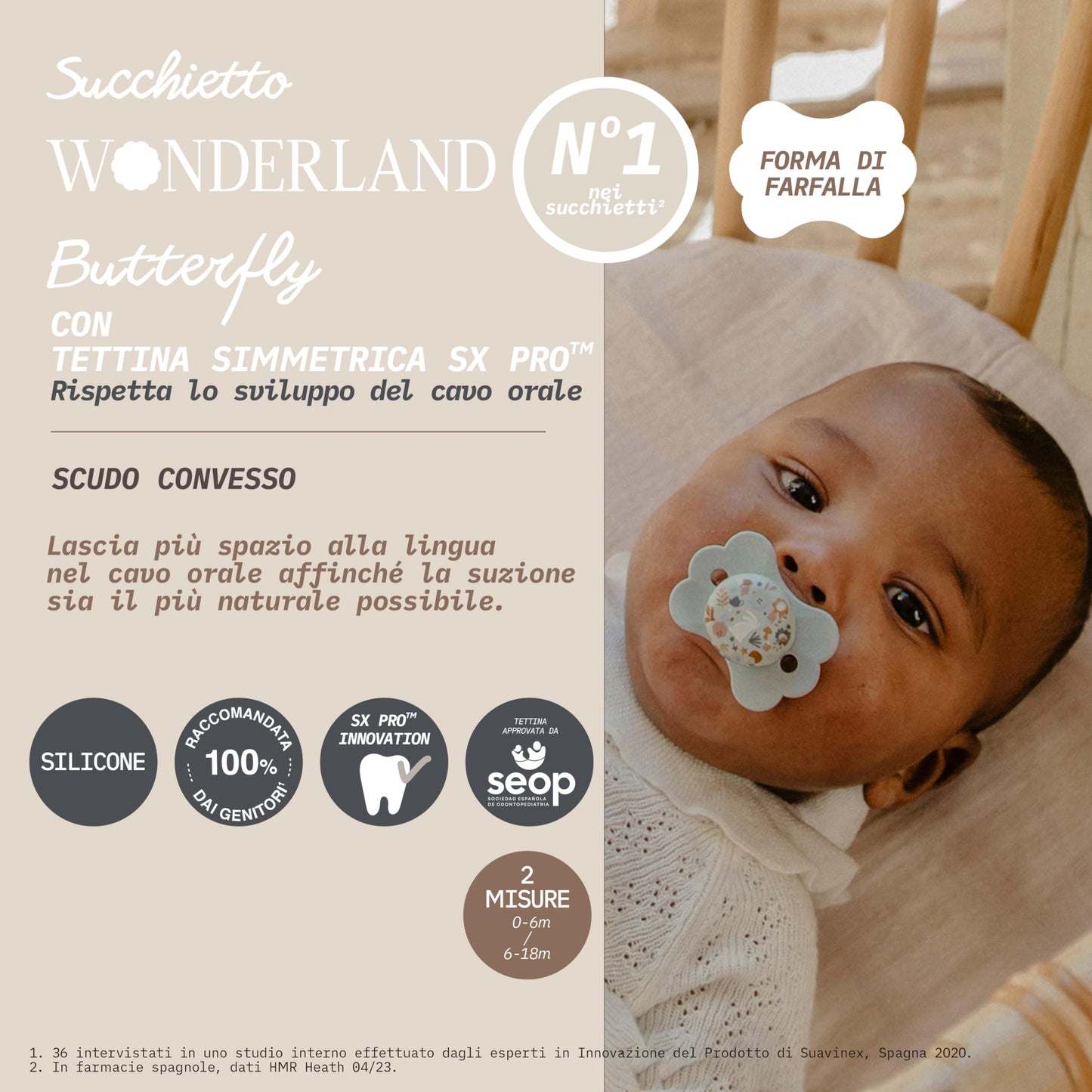 Suavinex Wonderland lutt 0–6 kuud, SX Pro silikoonlutiga, 2 tk, sinine