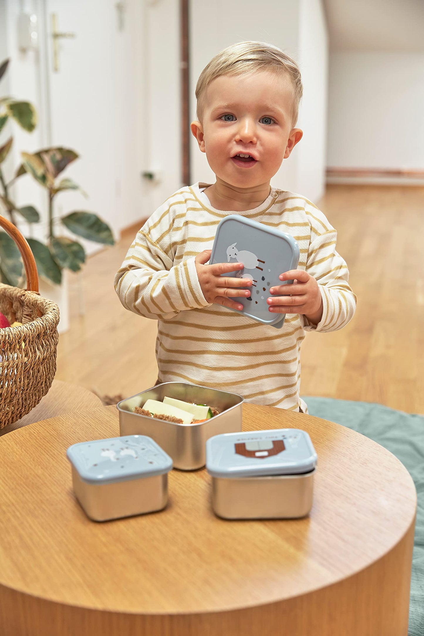 LÄSSIG Tiny Farmer roostevabast terasest suupistekarpide komplekt, 3 tk, sinine