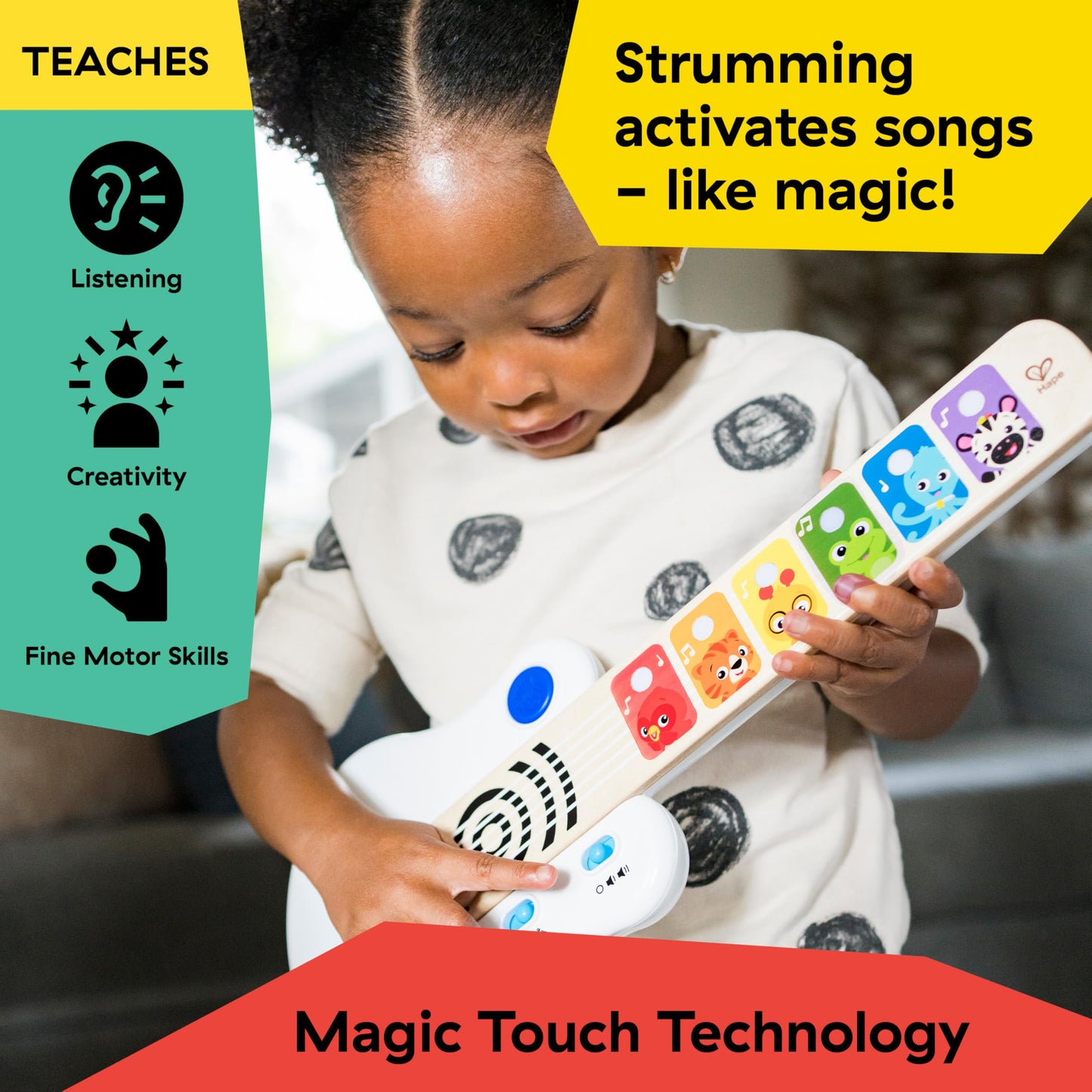 HAPE Baby Einstein Magic Touch puidust mängukitarr heliefektide ja valgusega, 12+ kuud