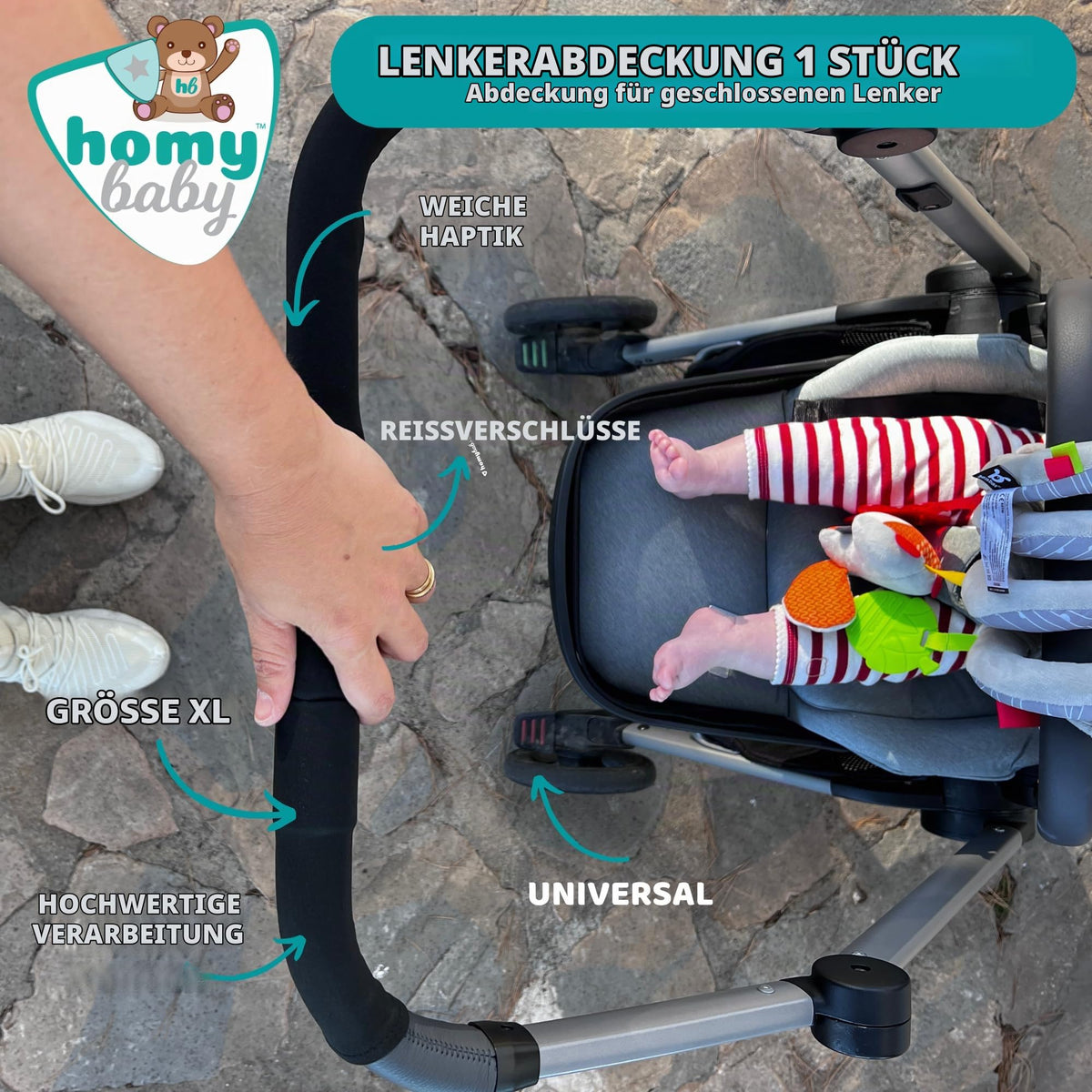 HOMYBABY universaali vaunujen kahvan suoja, musta, pestävä