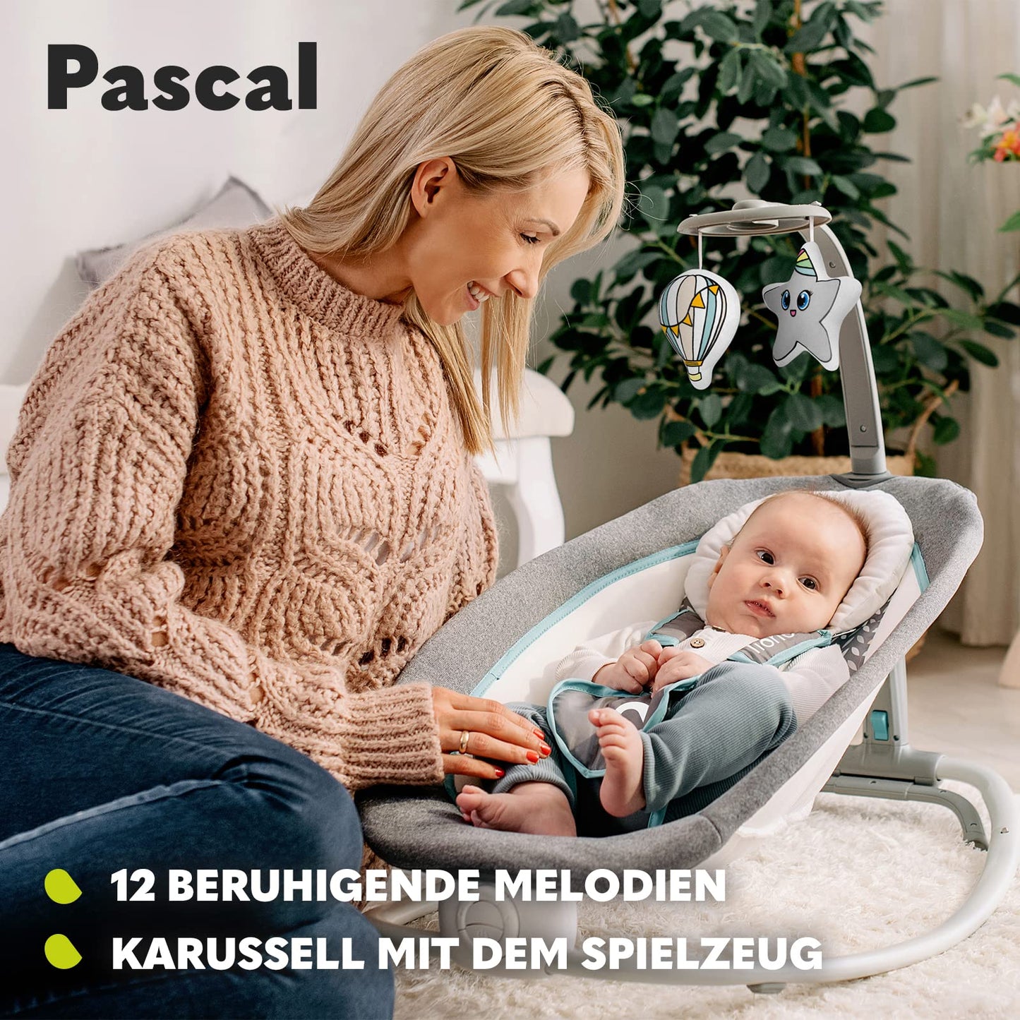 Lionelo Pascal vibreeriv beebi kiiktool, meloodiate ja mängukarusselliga, Grey Dove