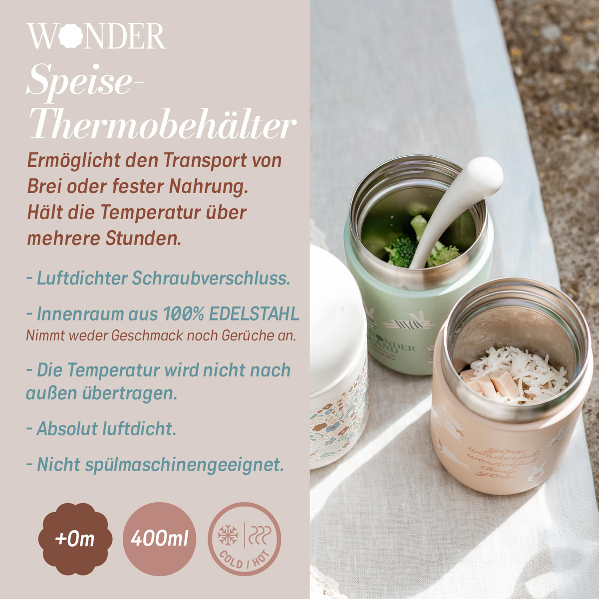 SUAVINEX Wonderland ruokatermos vauvanruoalle 400 ml, vaaleanpunainen (Rose)