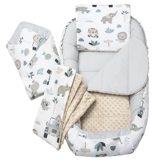 Medi Partners beebipesa komplekt 5-osaline 100 × 60 cm, Mint Zoo beež
