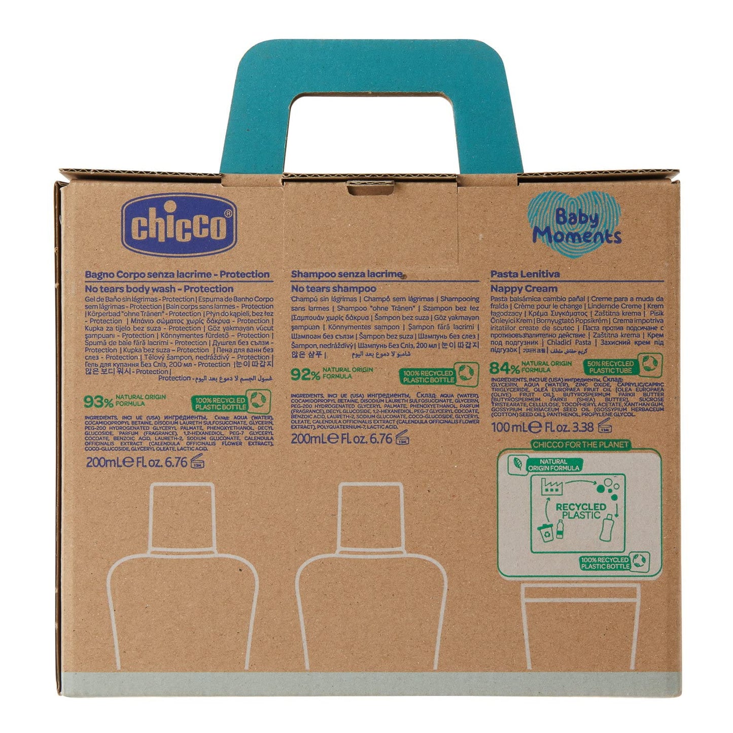 Chicco Baby Moments beebihoolduskomplekt vastsündinutele (dušigeel, šampoon ja mähkmekreem)
