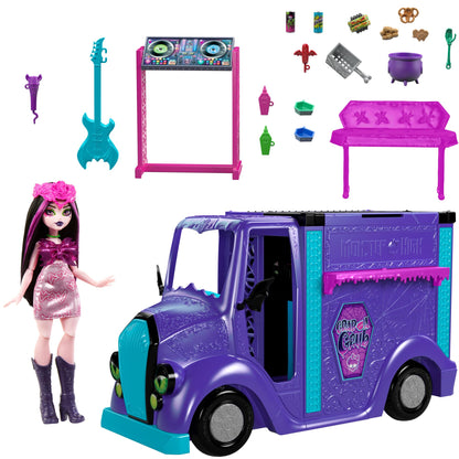 Monster High Draculaura nukk ja mängukomplekt – Fangtastic Rockin’ Food Truck lavaga