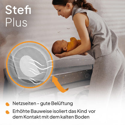 Lionelo Stefi Plus reisivoodi kuni 15 kg (2-tasandiline), hall-valge