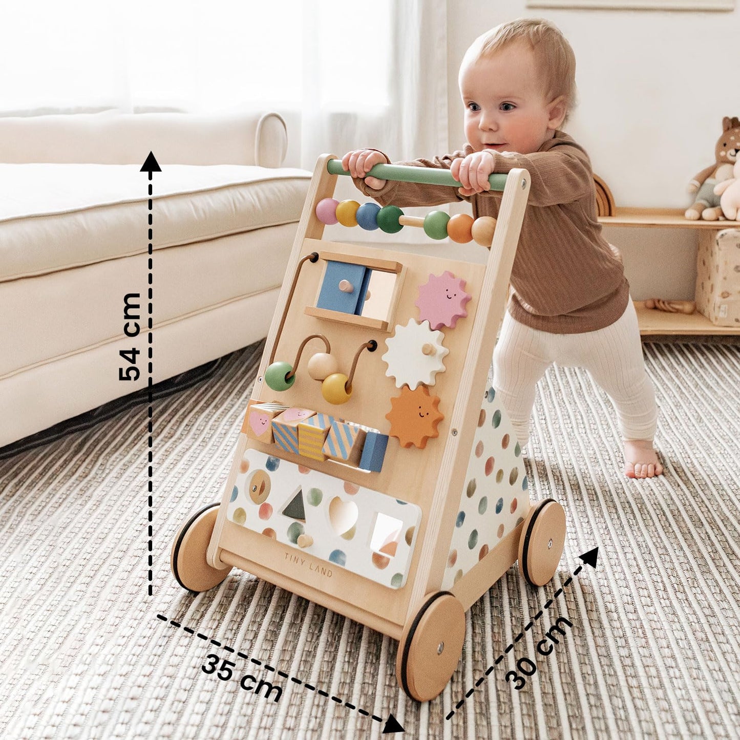 Tiny Land puidust käimistugi Baby Walker Set, värviline, reguleeritava kiirusega