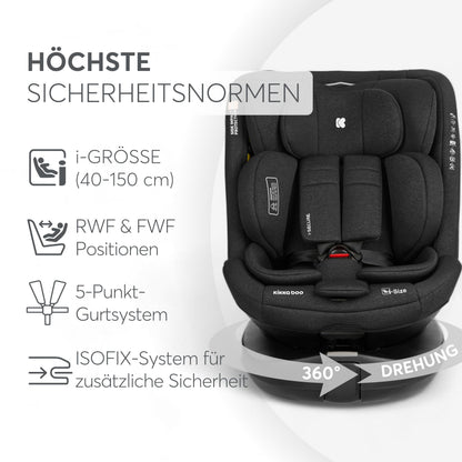 KikkaBoo i-SECURE 360° pöörlev i-Size turvatool 40–150 cm, must