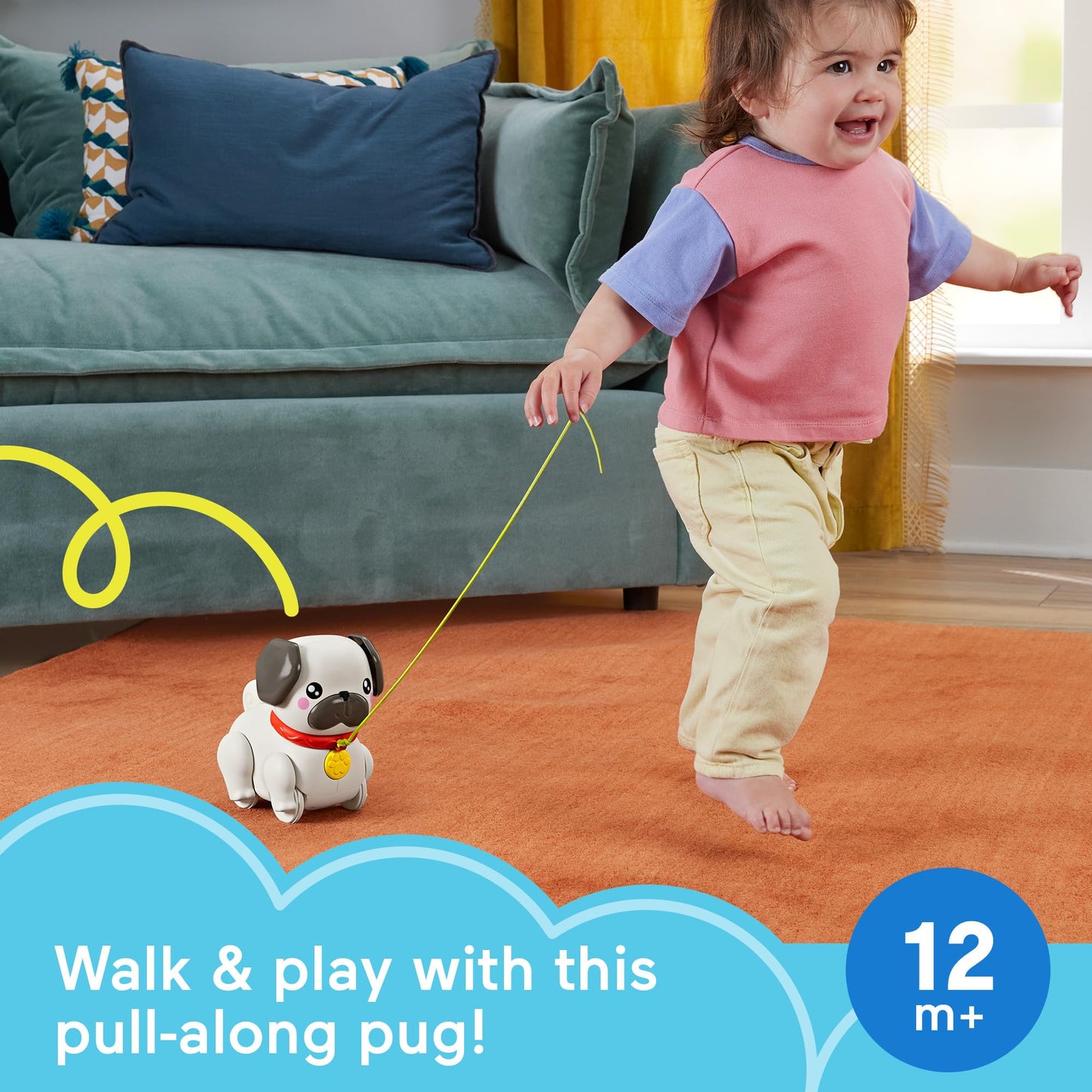 Fisher-Price FP Pets Walk-The-Pup Pug veetav mängukoer heli ja liikumisega, 12+ kuud