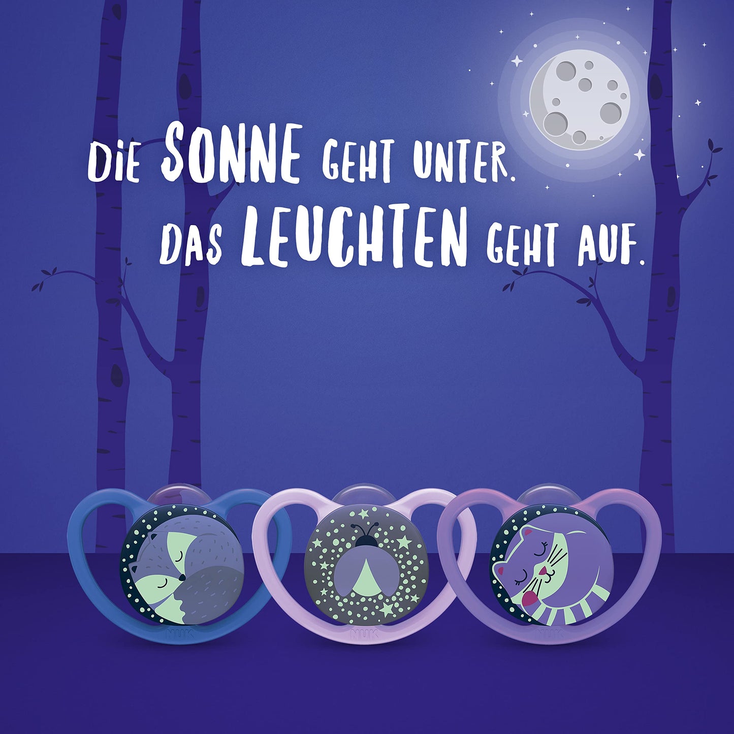 NUK Space Day & Night lutt 0-6 kuud, pimedas helendav, 4 tk