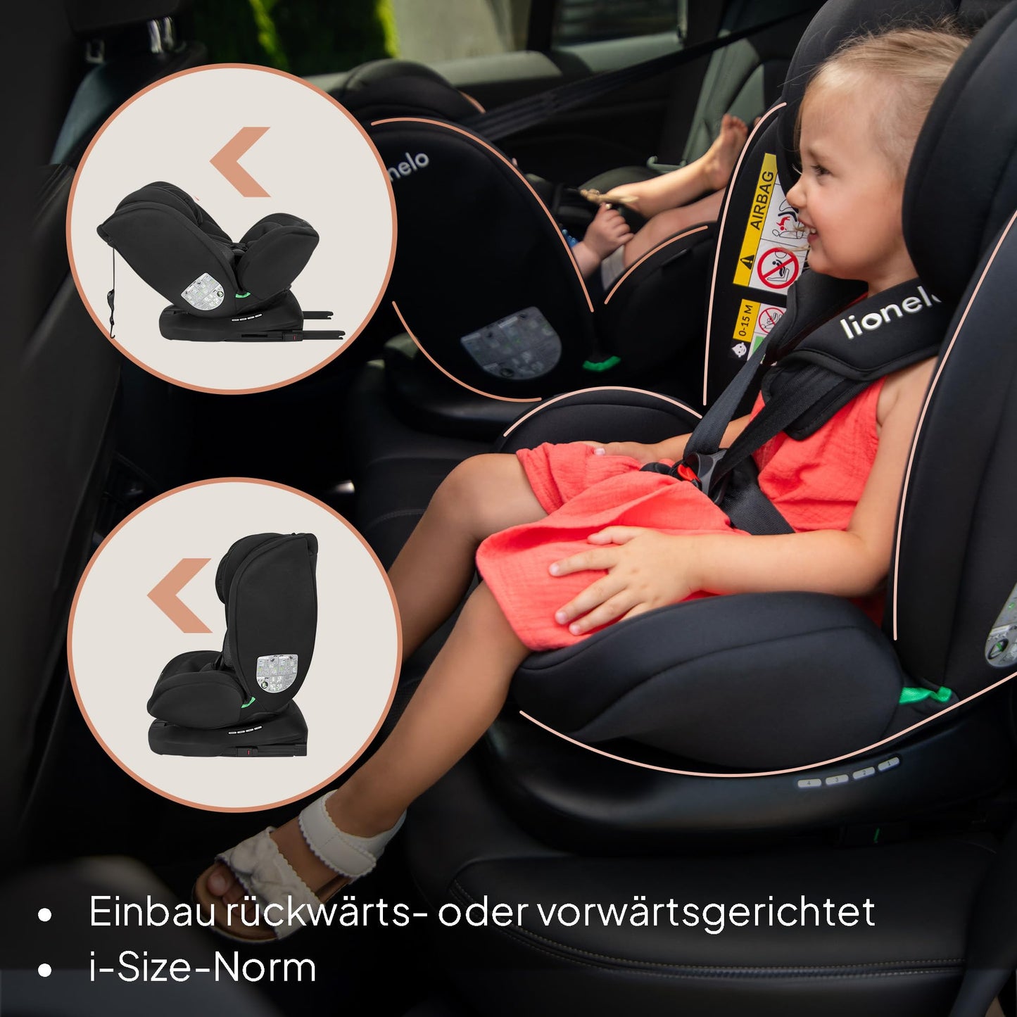 Lionelo Bastiaan i-Size 360° turvatool, 0-36 kg, 40-150 cm, Black Carbon