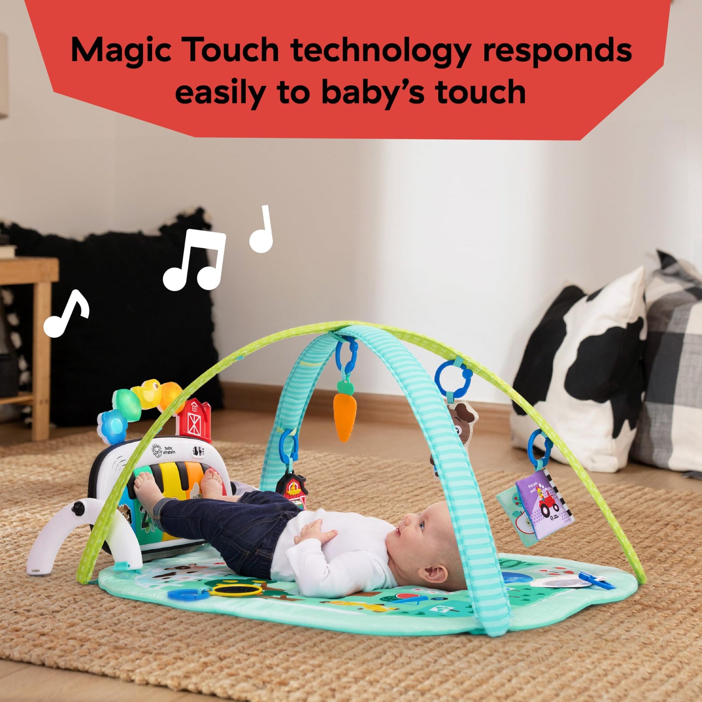 Baby Einstein Kickin Tunes Farm Explorers 4-ühes mängumatt klaveriga, roheline