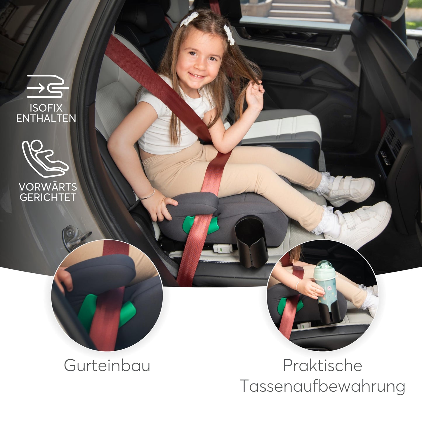 KikkaBoo i-POP i-Size turvatooli istmekõrgendus ISOFIX-iga 125–150 cm (22–36 kg), must