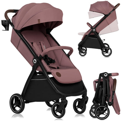 Lionelo INGRID jalutuskäru Pink Mauve, kuni 22 kg, kokkupandav, 360° rattad