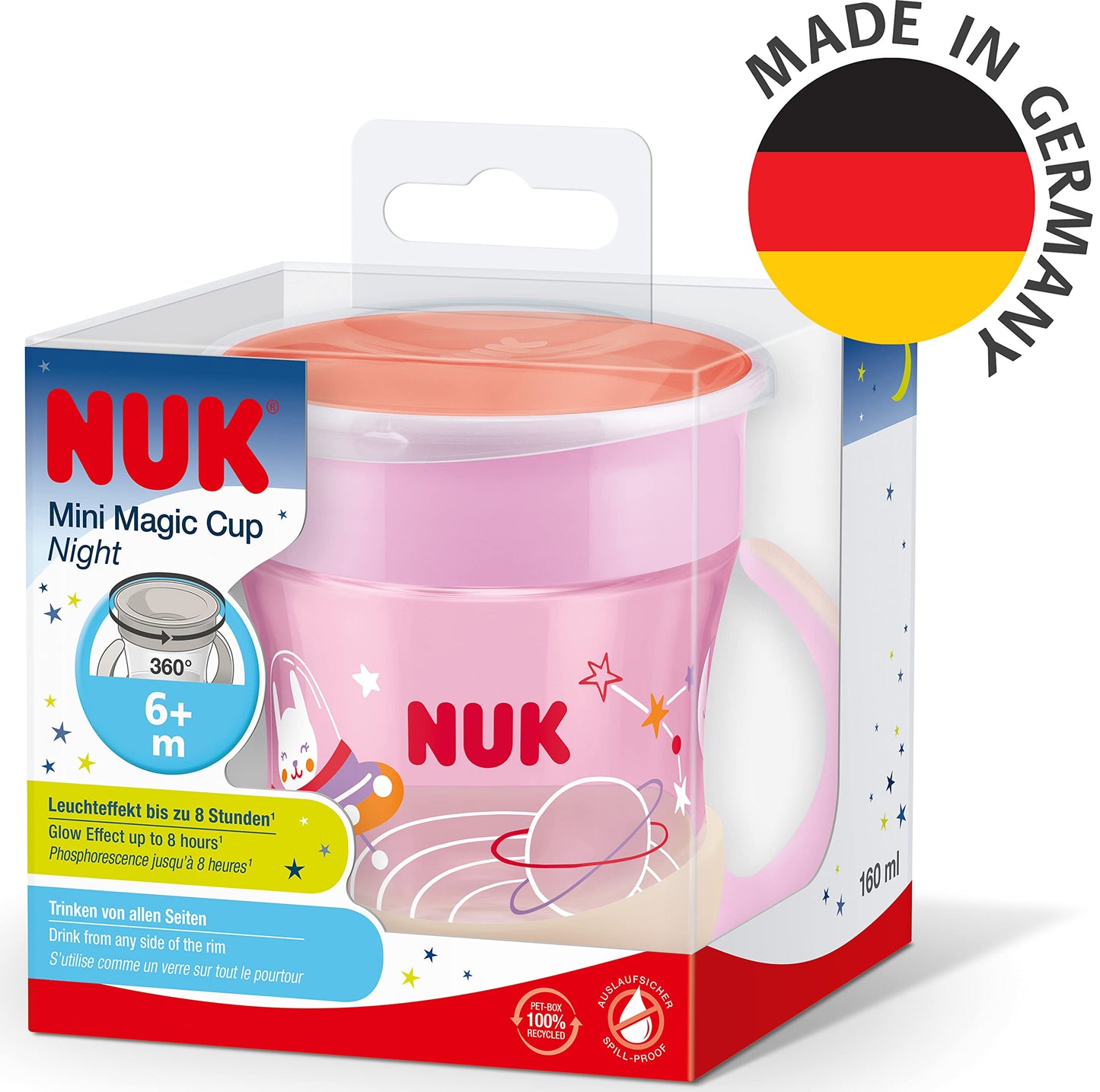 NUK Mini Magic Cup 360° joogitass silikoonist, 160 ml – roosa, helendav