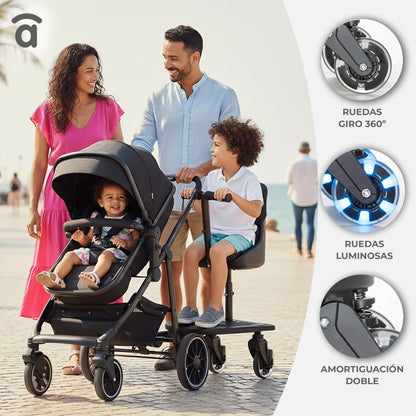 Asalvo Roller Buggy Board seisulaud istmega vankrile, värvilised rattad, kuni 25 kg