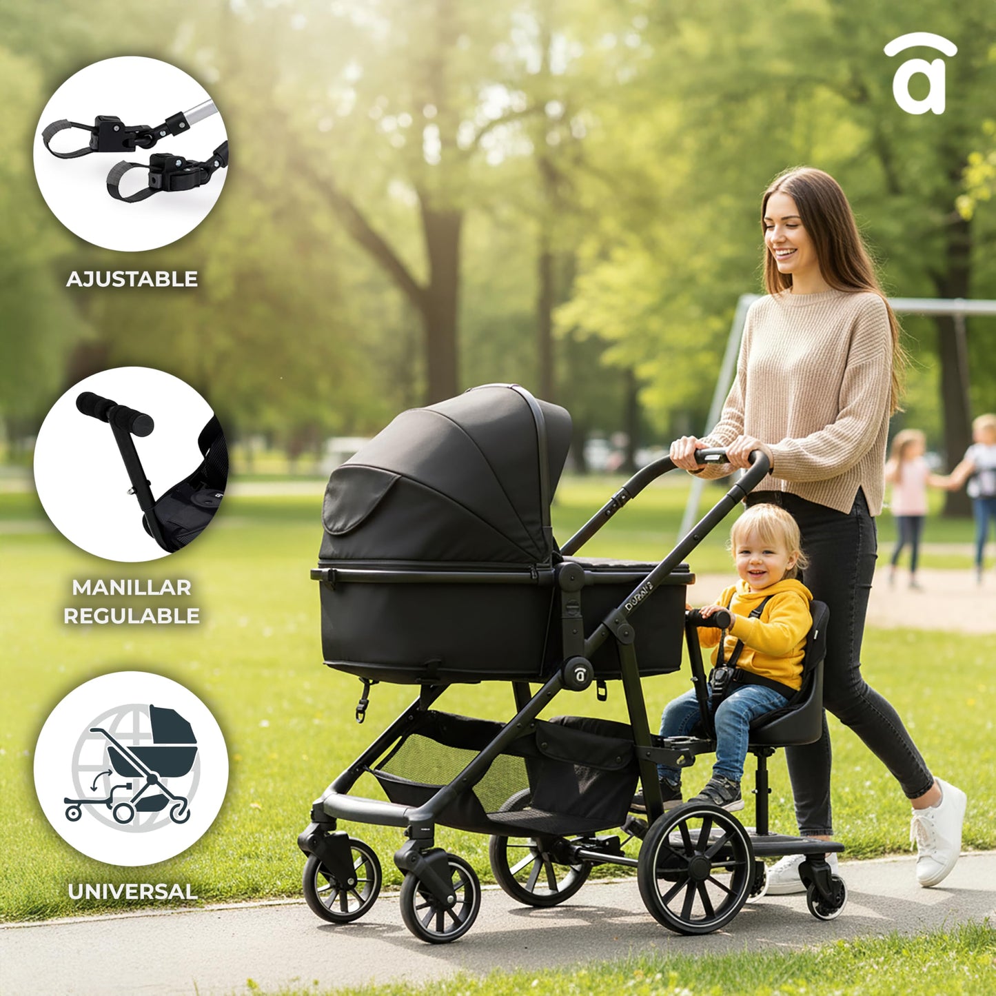 Asalvo Roller Buggy Board seisulaud istmega vankrile, värvilised rattad, kuni 25 kg