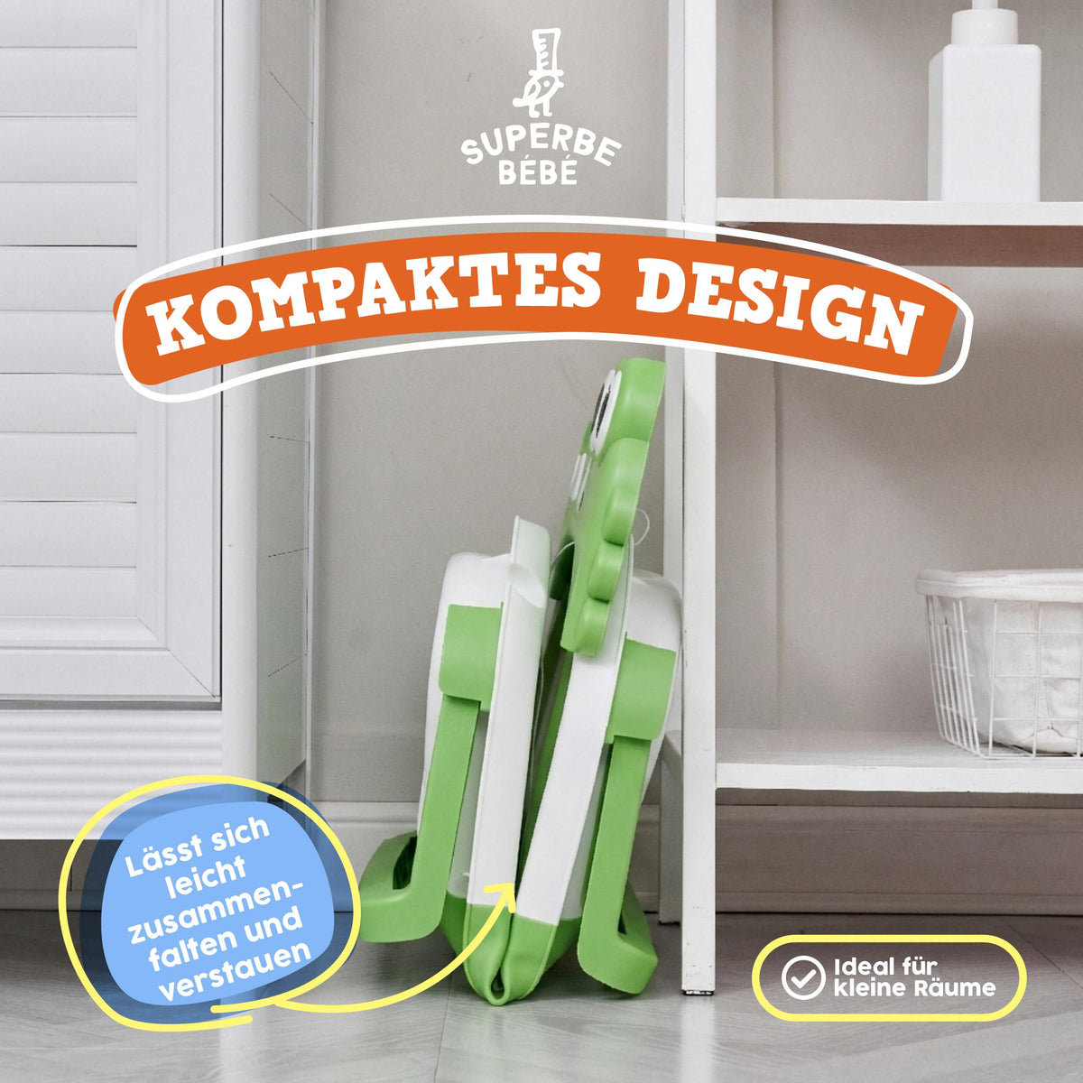 SUPERBE BEBE kokoontaitettava vauvakylpyamme lämpömittarilla ja kylpytyynyllä, vihreä, syntymästä 3 vuoden ikään