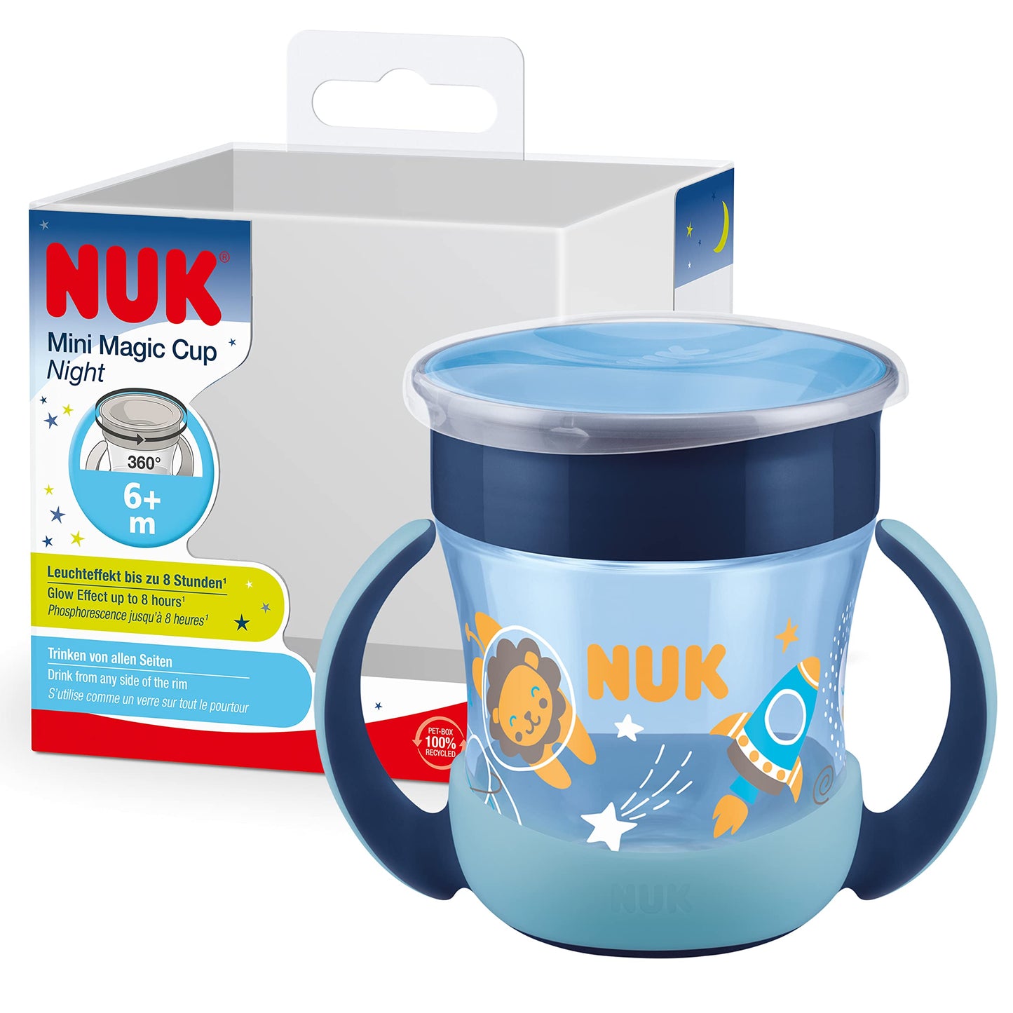 NUK Mini Magic Cup treeningtass helendava efektiga, 160 ml, sinine, 6+ kuud