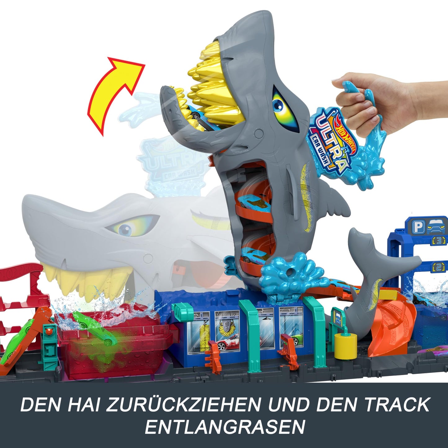 Hot Wheels City Let's Race – hai-teemaline värvimuutev autopesula, 1:64 auto ja veemängu funktsioonidega (HTN82)