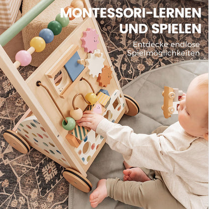 Tiny Land puidust käimistugi Baby Walker Set, värviline, reguleeritava kiirusega