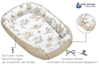 Medi Partners vauvanpesä Babynest Nestchen, Safari, 100 x 60 x 15 cm, vastasyntyneelle