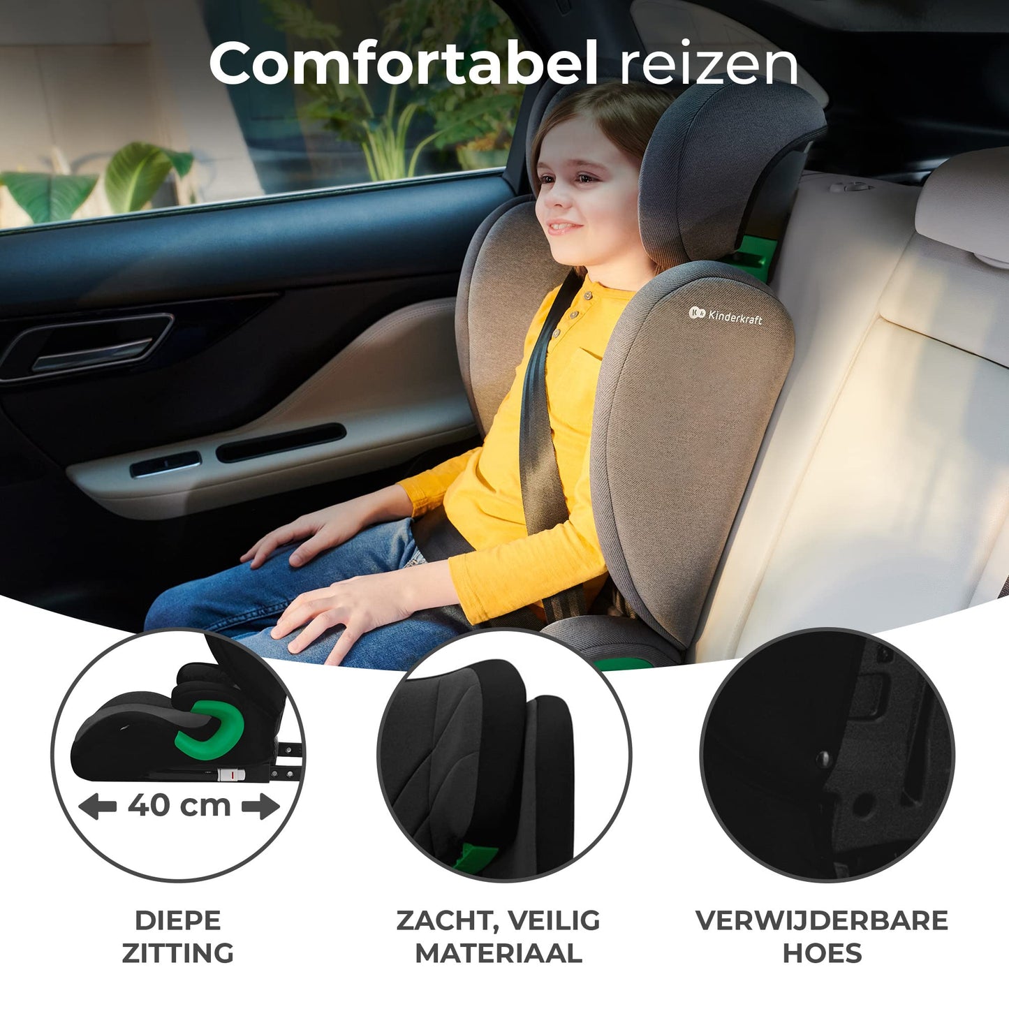 Kinderkraft JUNIOR FIX 2 i-Size turvatool 100–150 cm (15–36 kg) Isofix kinnitusega, must