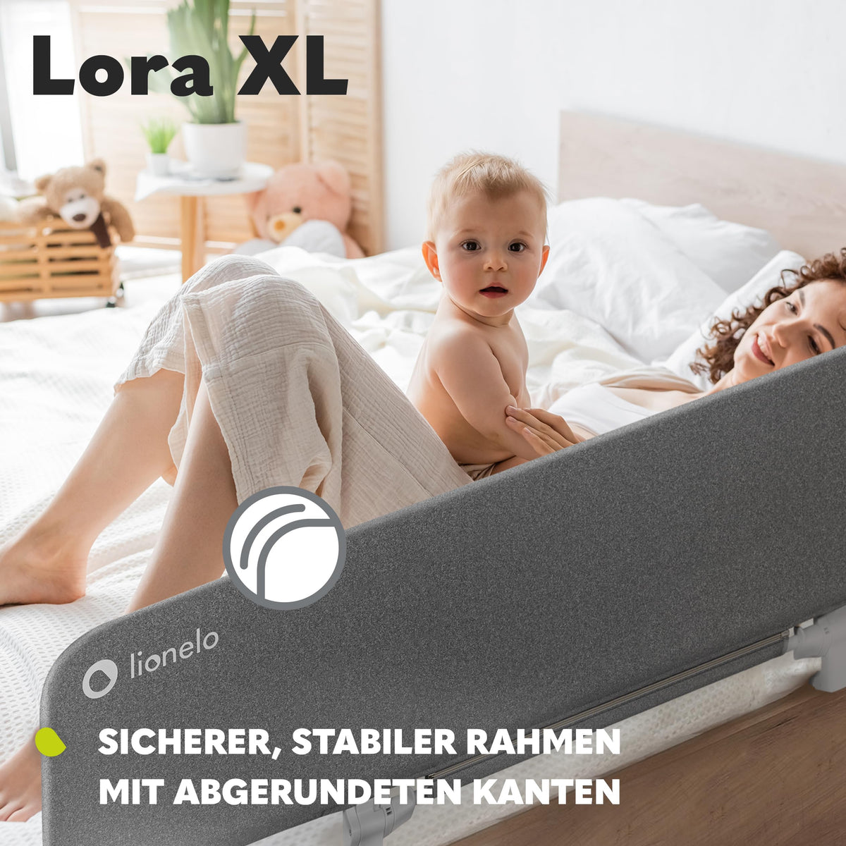 Lionelo Lora XL sängynlaita, harmaa, 45 x 150 cm