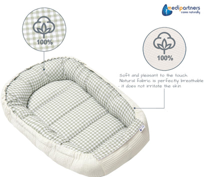 Medi Partners beebipesa 100 × 60 cm – puuvillane kookon, Grid with Olive Waffle
